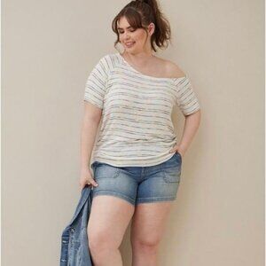Torrid Knit Striped Off the Shoulder Raglan Tee